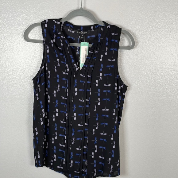 41 Hawthorn Bryson pleated detail sleeveless blouse Dragonfly print NWT small - Picture 1 of 4
